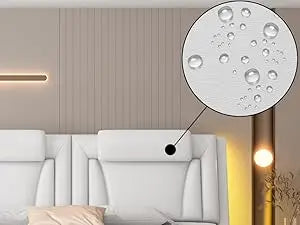 Upholstered Bed Frame, Adjustable LED Headboard, Pu Leather Platform Bed with Wave-Like Curve Design and Solid Wooden, Queen Bed