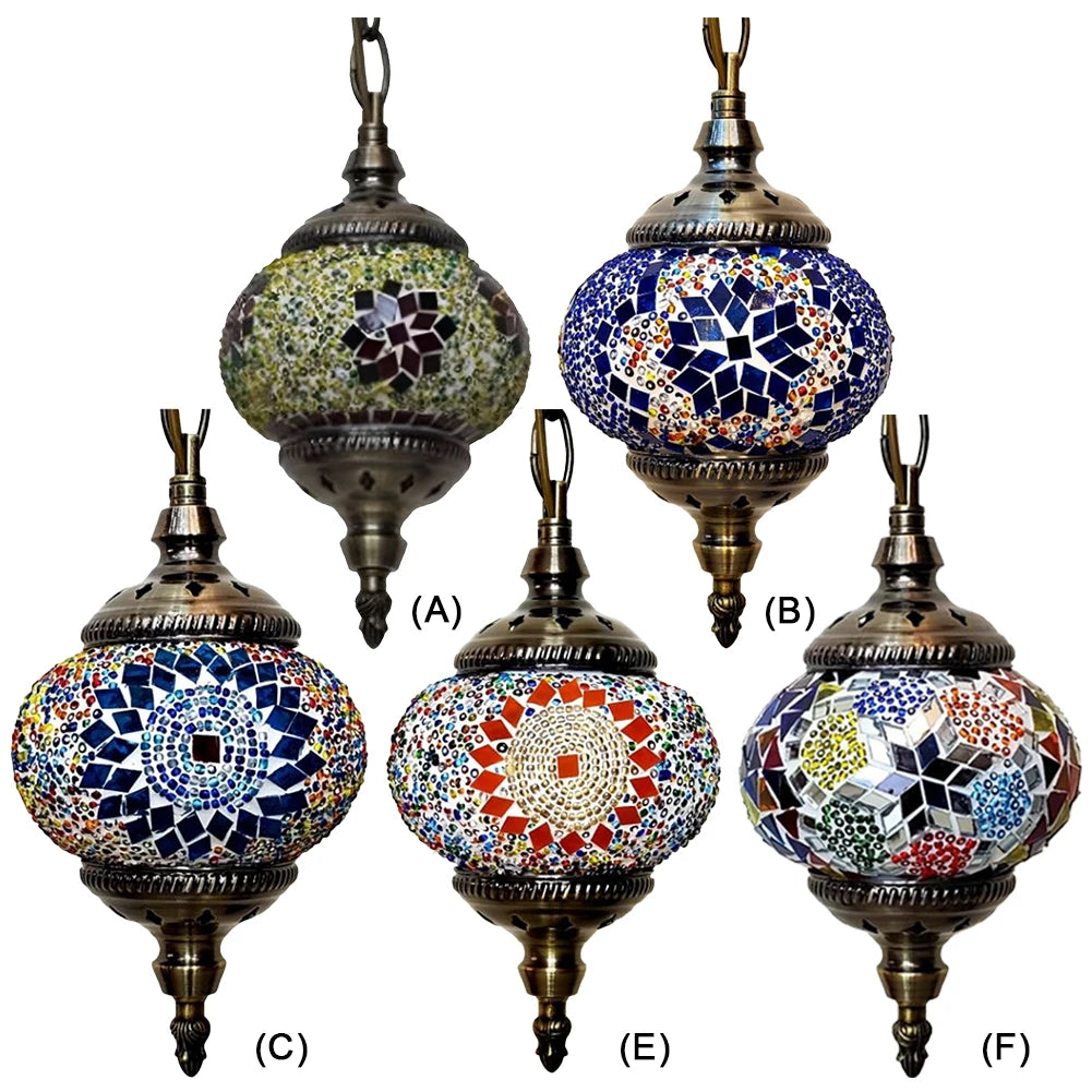 Turkish Moroccan Mosaic Hanging Ceiling Lamp E27 Decorative Glass Globe Fixture Romantic Restaurant Club Single Head Chandelier