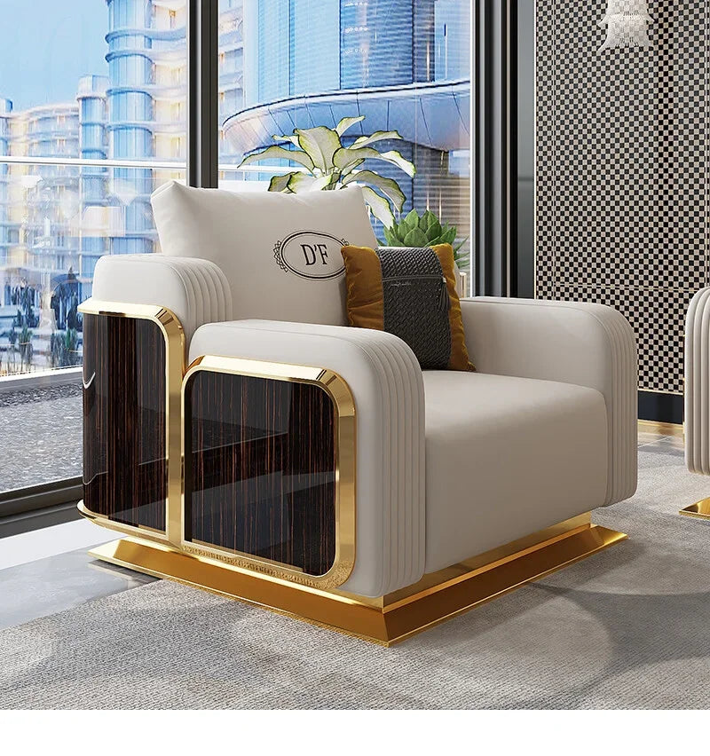 Modern Luxury Leather with Wooden Sofa Set, Fashion 2/3/4 Seater Sofa, Leather Couch for Living Room Accept Customzied Color