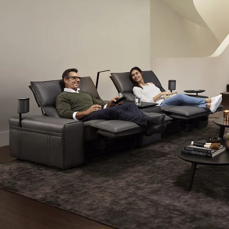 Modern Multifunctional Electric Recliner Sofa Home Theater Video Room Genuine Leather Fabric Wood for Living Video Hall