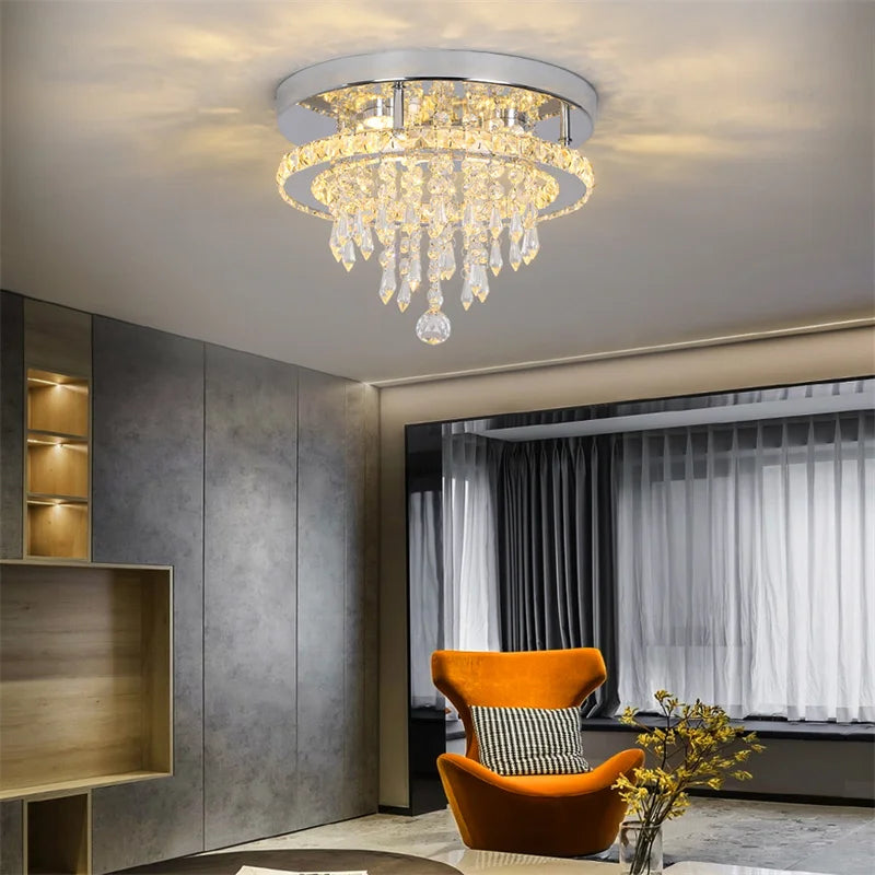 Luxury Crystal Modern LED Ceiling Chandelier Light Remote Dimming Round Ceiling Lamp for Home Decoration Indoor Hanging Lamps