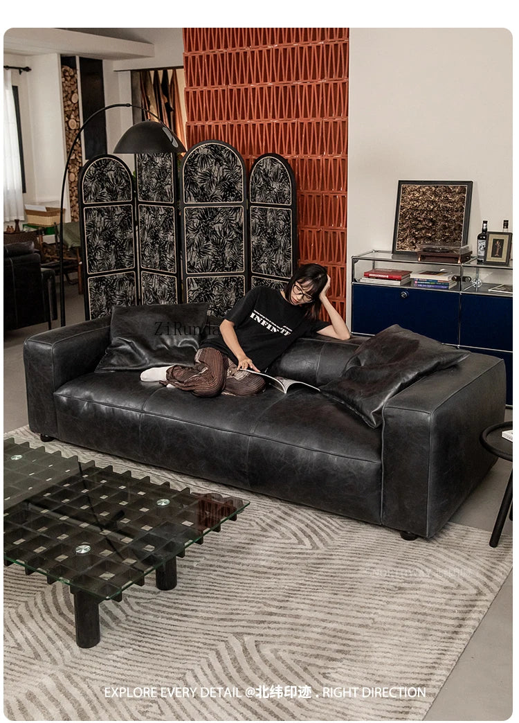 Retro all leather wabi sabi antique sofa Italian living room simple