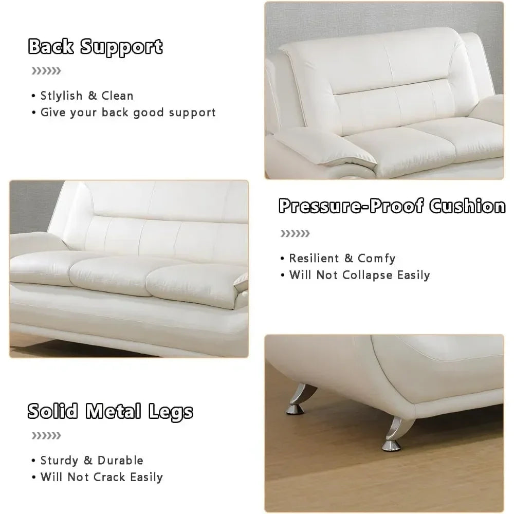 Creamy White Leather Couches for Living Room, Sectional Sofa Living Room Furniture Sets, Sofa and Loveseat Set, Sofa Couch Set