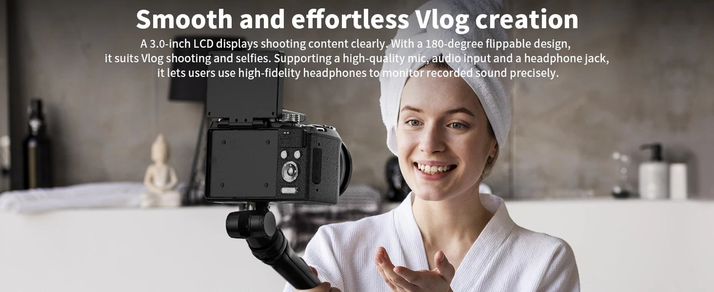 NBD 64MP Digital Cameras for Photography, 16X Optical Zoom Camera with WiFi & App Control,5K Camera with 180°Flipable Screen