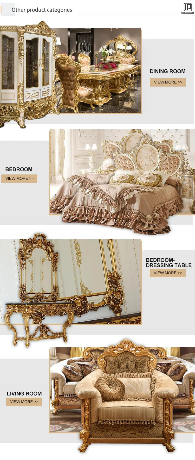 French royal family 7 seater living room furniture set royal antique gold solid wood hand carved sofa set