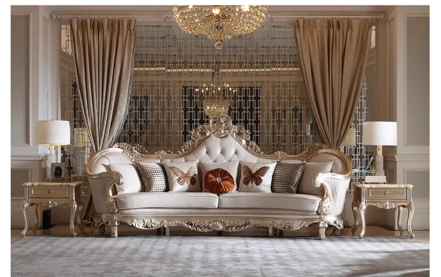 Leather Living Room Sofas Luxury European Beige Wooden Curved Modern Couch Double Lounge Designer Canape Salon Furniture