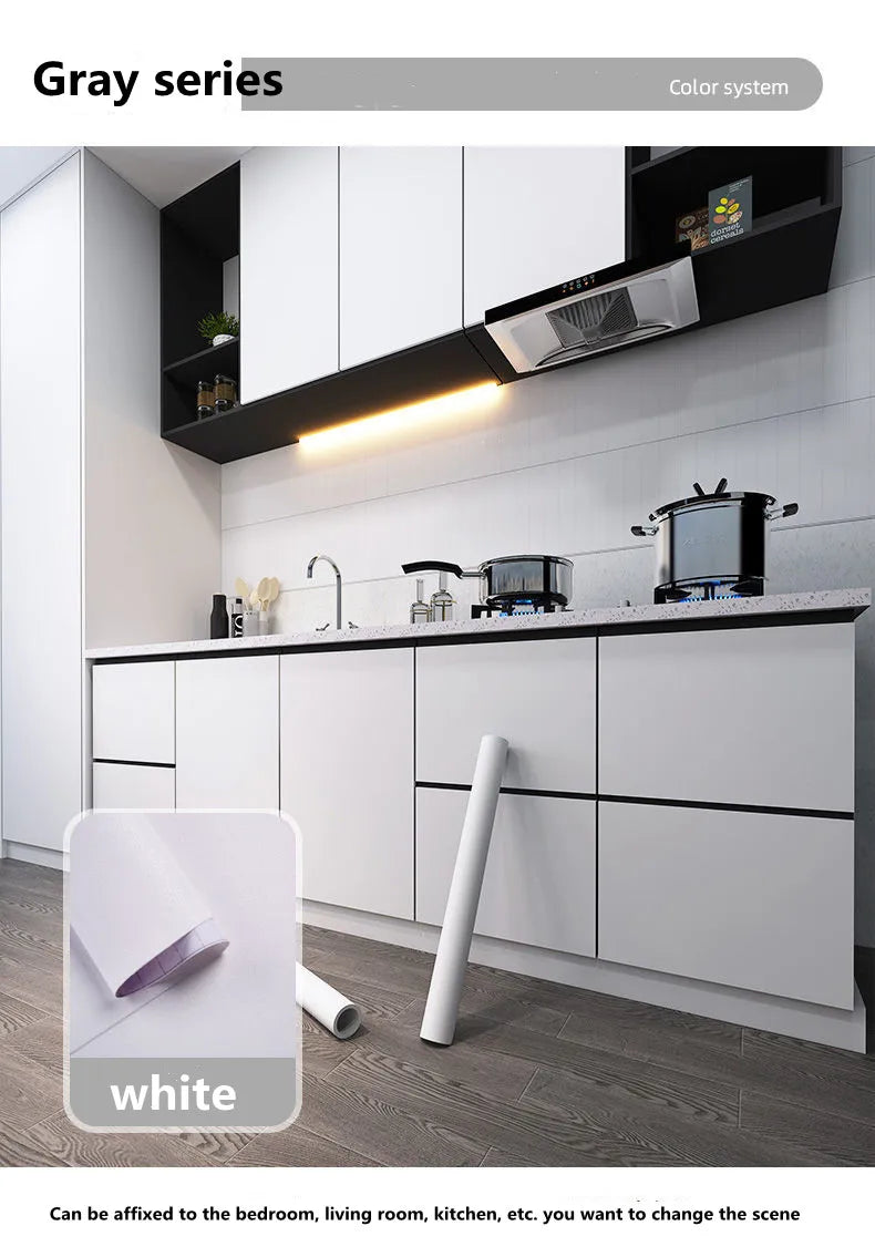 Modern Self-Adhesive Waterproof Wall Stickers, Vinyl Film, Contact Paper, Monochromatic, Cabinet, Home Decor, Kitchen