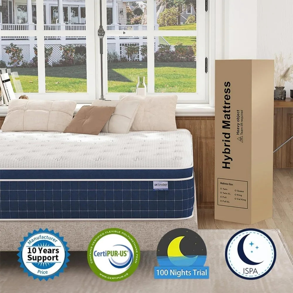 King Size Mattress,12 Inch Firm Hybrid King Mattress , Mattress King Size With Memory Foam and Independent Pocket Springs