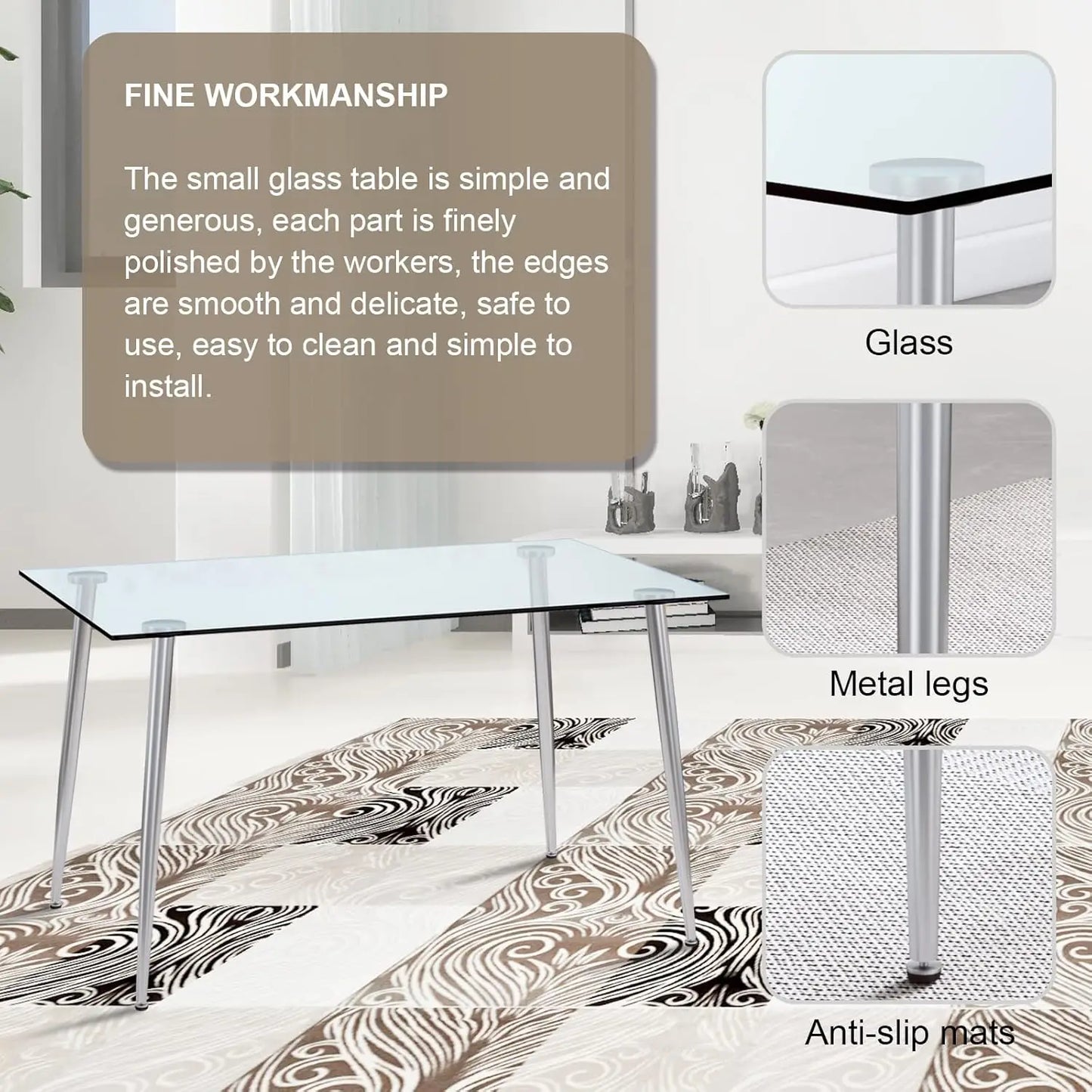 Glass Dining Table Set for 4,5 Piece Dining Table and Chairs Set,Modern Kitchen Dining Room Table with 4 Black PU Leather