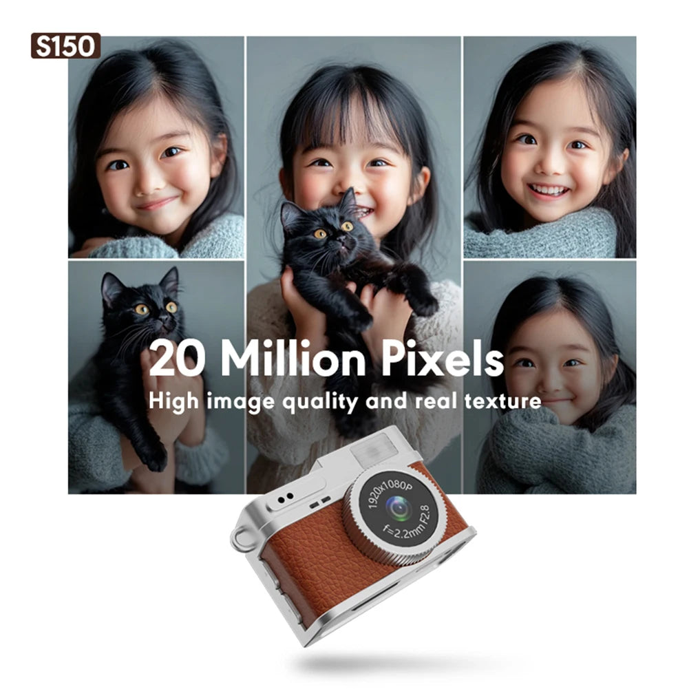 S150 Retro Digital Camera Mini Video Cam Photography Point Camera 1080P Pocket Video Recorder with LED Flash Light for Kids Toys