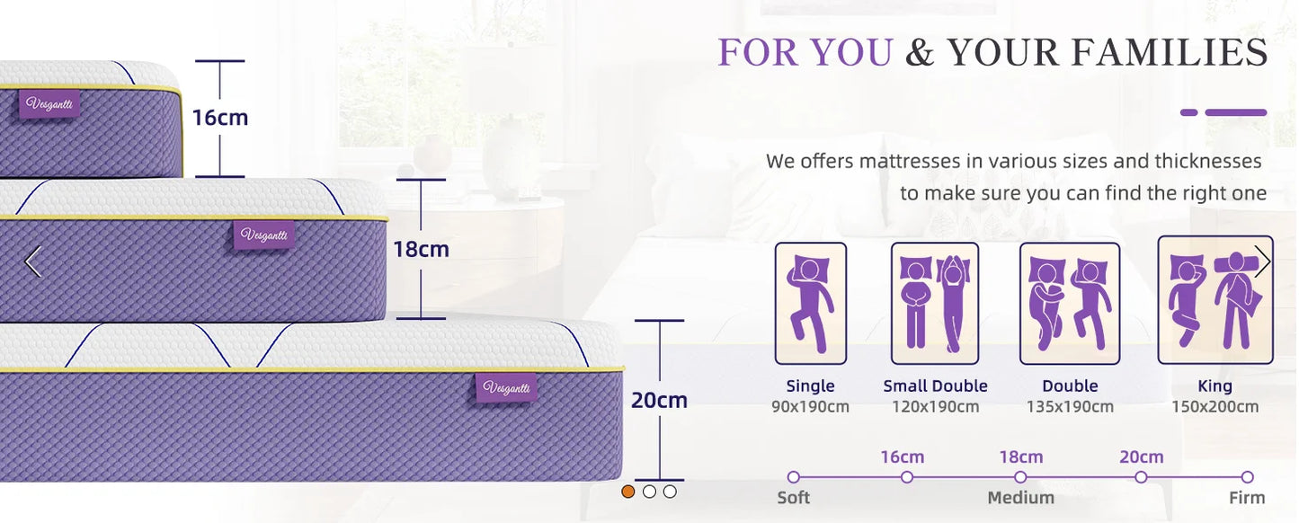 Vesgantti Gel Memory Foam Mattress with CertiPUR-US Certified for Pressure Relief & Cooling Comfort-Medium Soft Lavander Purple