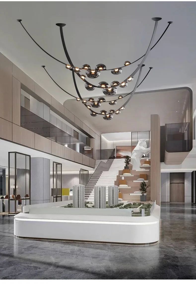 Modern Minimalist Restaurant Gray Decorative Chandelier Nordic Art Designer Villa Duplex Suspended Living Room Staircase Chandel
