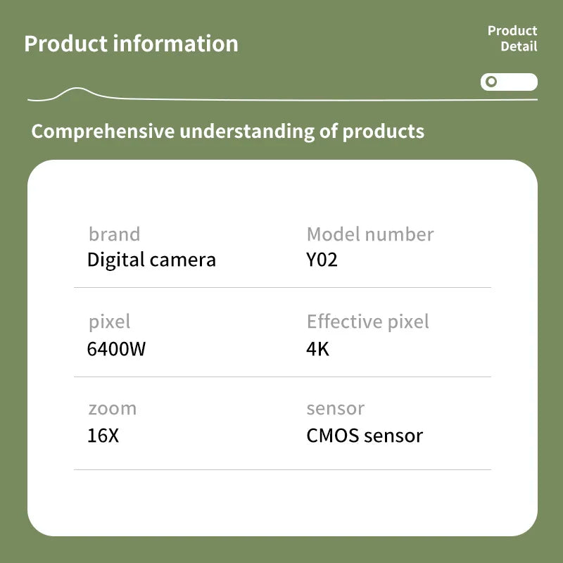 4K Digital Camera 2.4 Inch 16X Digital Zoom CCD Retro Video Recorder 180° Flip Screen Selfile Compact Digital Photography Camera
