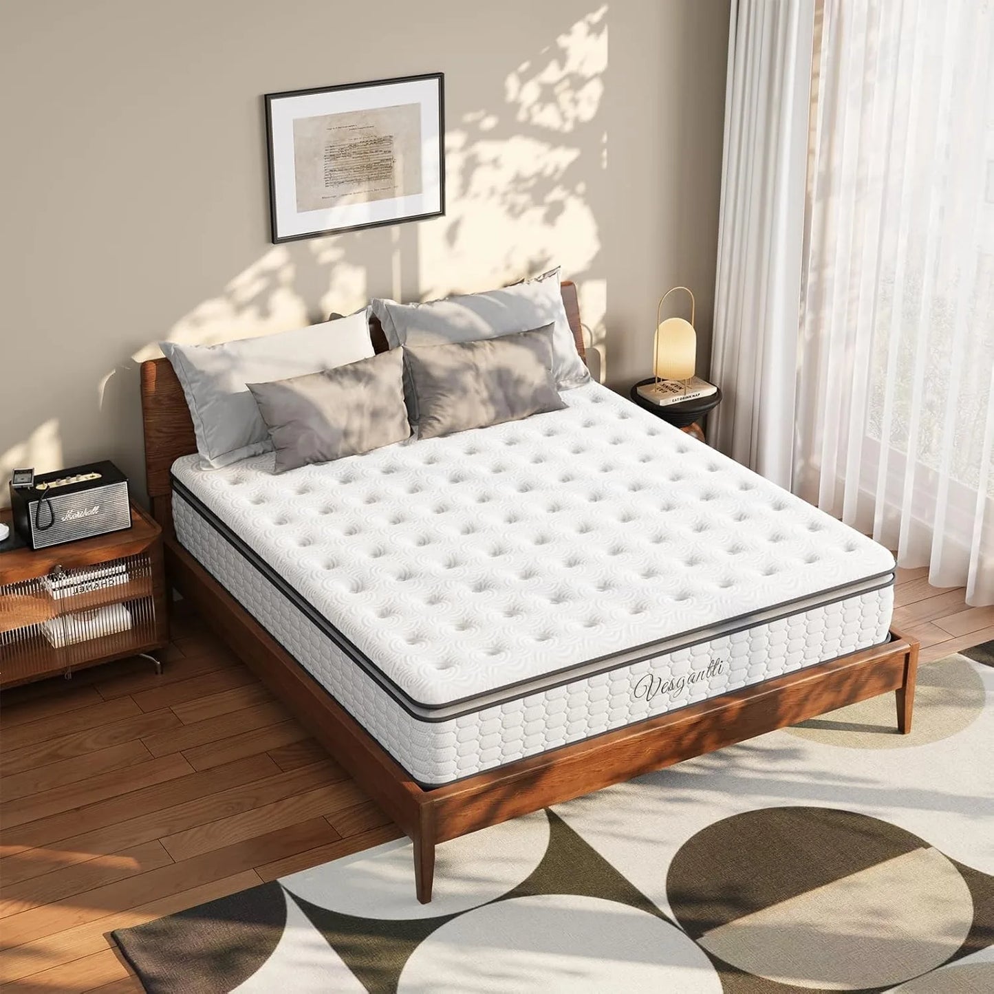 Vesgantti 10.6 Inch Pocket Sprung Mattress with Breathable Foam and Individually Pocket Spring - Medium, Upgraded Pillow Top