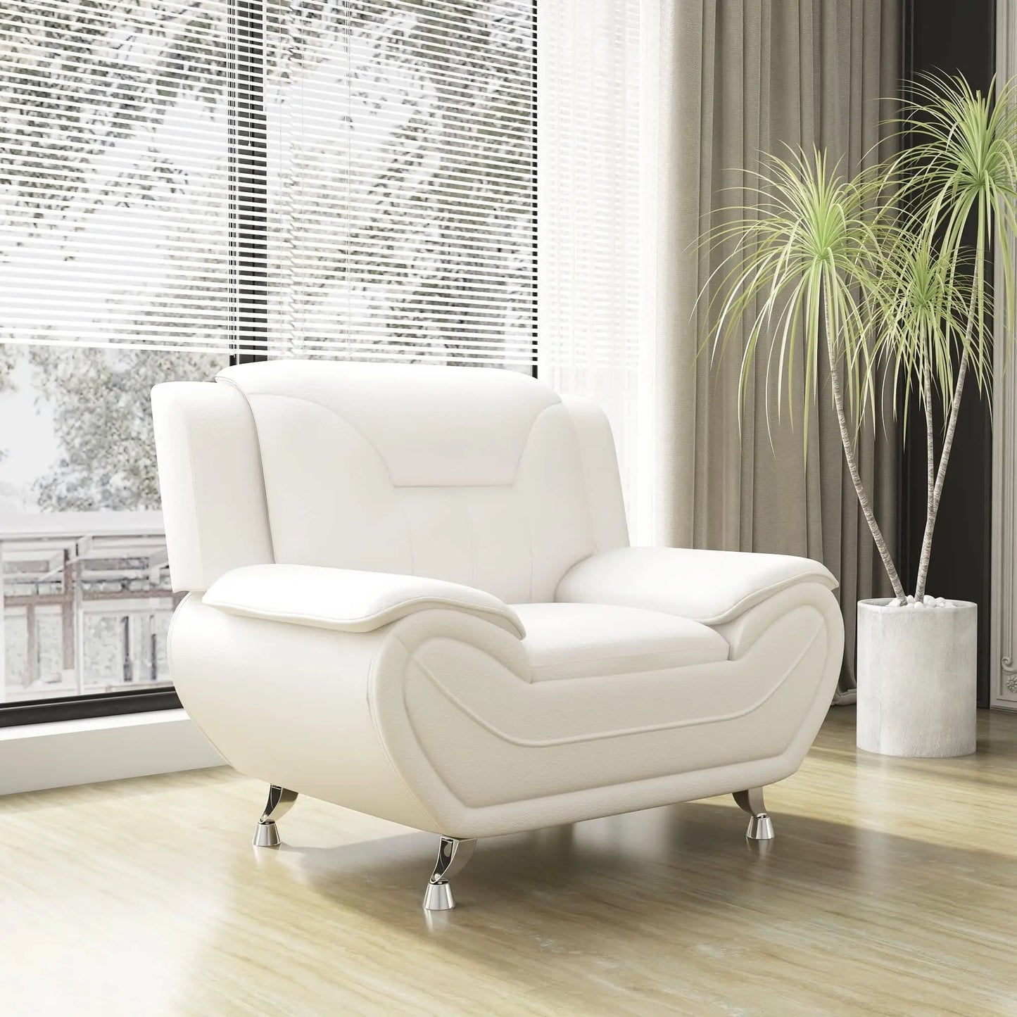 Modern Compact 1-Seat Sofa in White Faux Leather: Easy-Clean, Sturdy & Space-Saver for Small Rooms