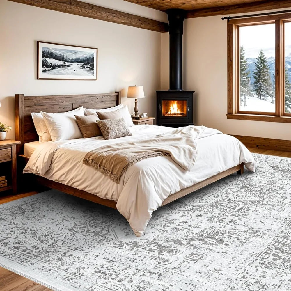 Washable Rugs, Living Room Area Rug Indoor Large Non Slip, for Apartment Bedroom Office Light Grey, Rugs for Bedroom