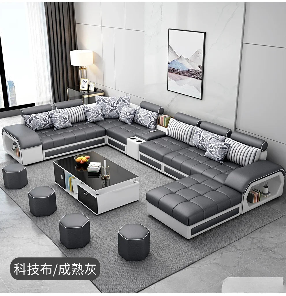 Linlamim Fabric Sofa Set Furniture Living Room Sofa Set With USB And Stools