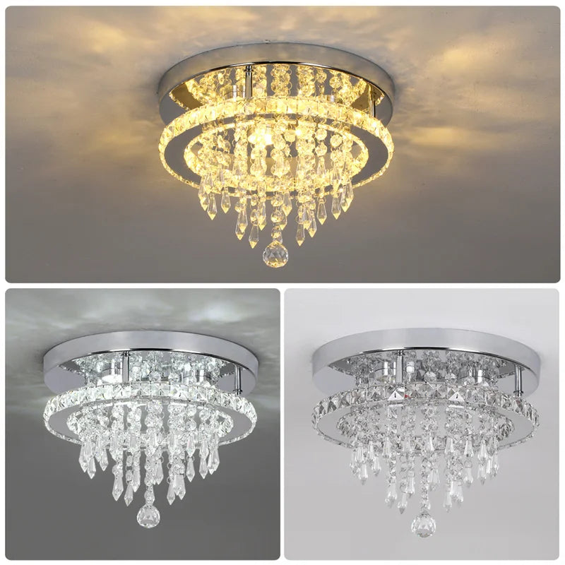 Luxury Crystal Modern LED Ceiling Chandelier Light Remote Dimming Round Ceiling Lamp for Home Decoration Indoor Hanging Lamps