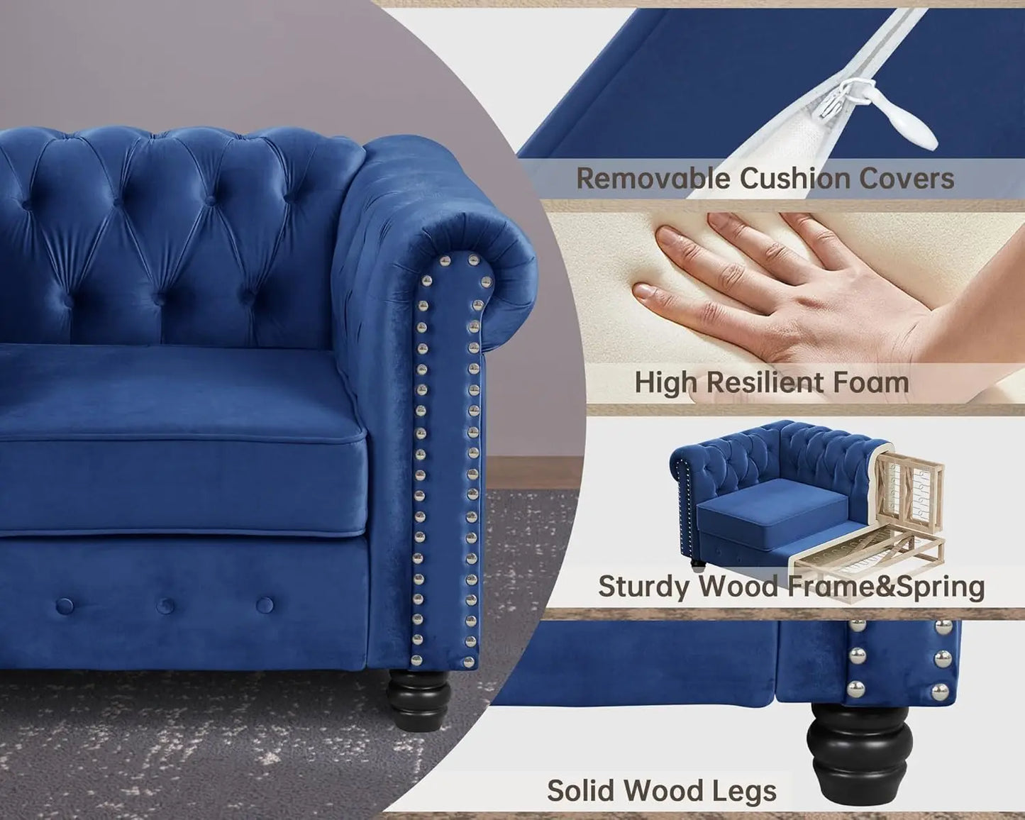 Chair for Living Room,Velvet No Sagging, Living 24'' Comfy Seat Depth, Accent Tool-Free Assemble