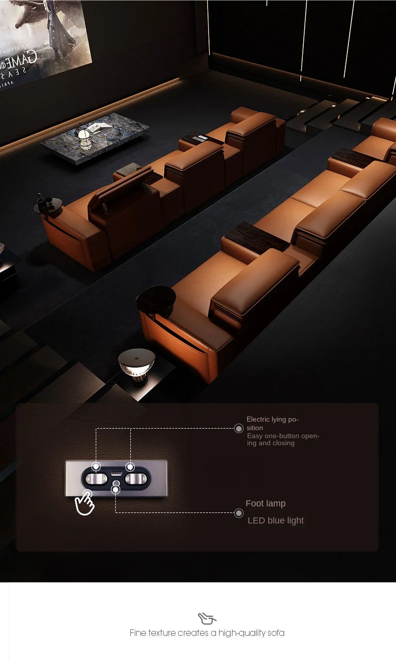 Modern Multifunctional Electric Recliner Sofa Home Theater Video Room Genuine Leather Fabric Wood for Living Video Hall