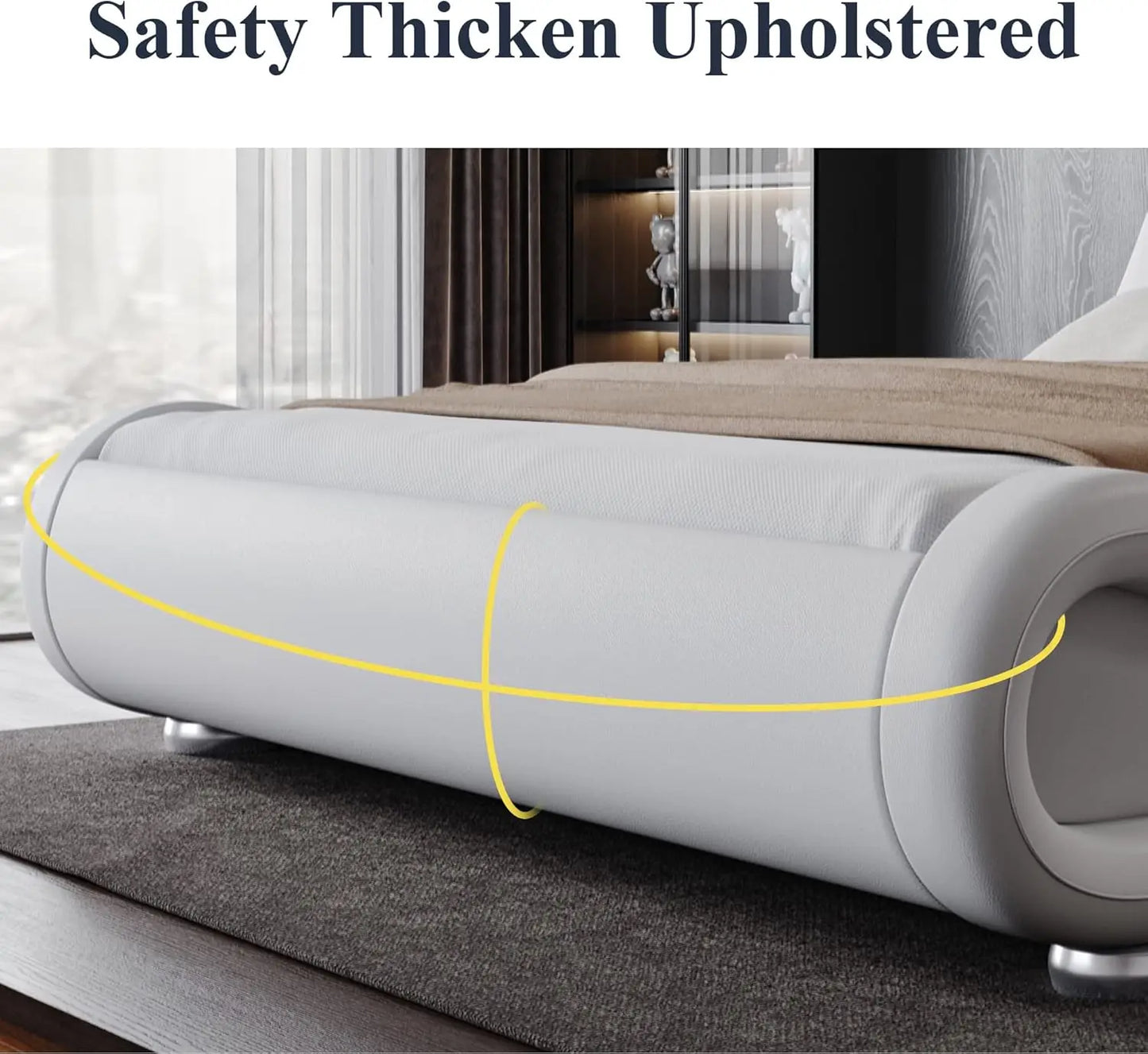 Upholstered Platform Bed Frame with Ergonomic & Adjustable Headboard, Modern Low Profile Sleigh Design