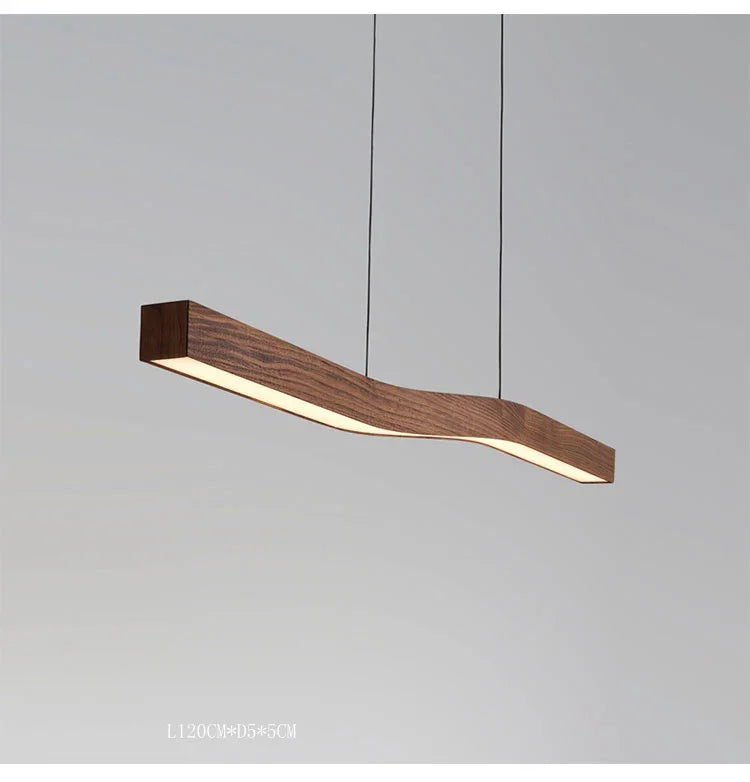 Modern Walnut Led Long Pendant Lights for Kitchen Island Dining Room Study Room Hanging Lamp Ceiling Chandeliers Wood Wooden