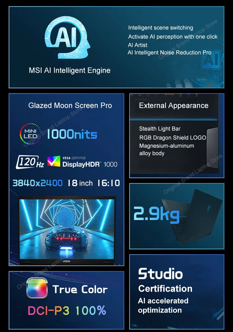 2024 MSI Stealth 18 AI Studio Gaming Laptop 18 Inch 4K UHD 120Hz MiniLED Screen Netbook Ultra 9-185H 32GB 2TB RTX4090 Notebook