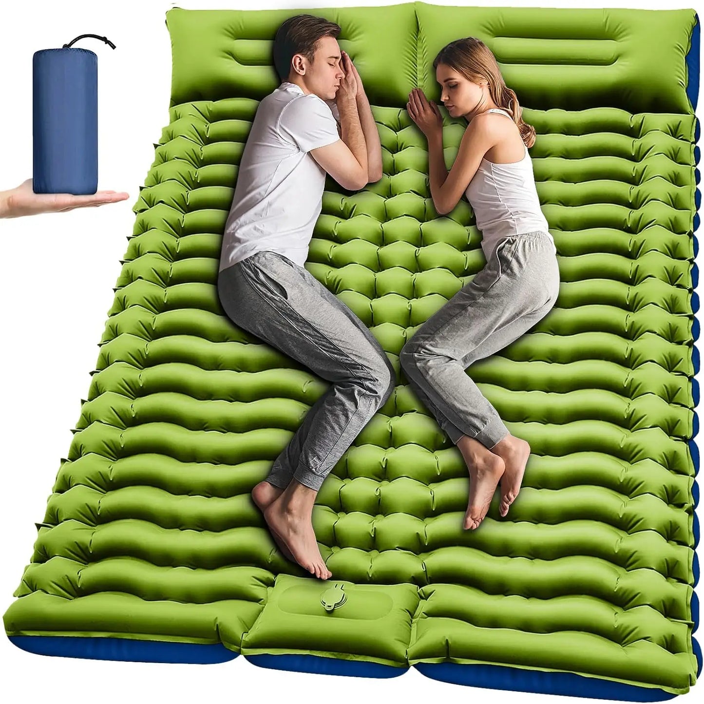 Double Size Inflatable Mattress Air Bed Sleeping Pad With Built In Pillow Electric Pump For Camping Home Travel