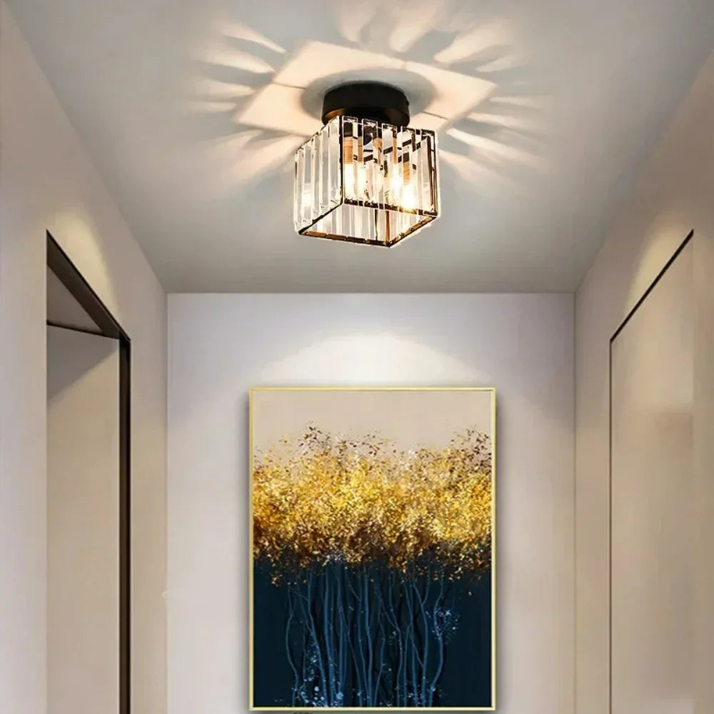 Modern Chandelier Crystal Ceiling Light Semi Flush Mount Ceiling Lighting Fixture Entrance Balcony Indoor Hang Lamp Lighting