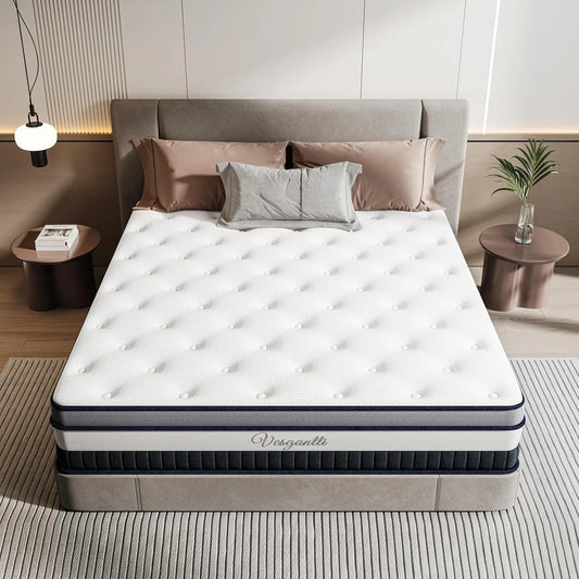 Vesgantti 11 Inch Pocket Sprung Mattress with Breathable Foam and Individually Pocket Spring - Medium, Luxury Box Top Collection