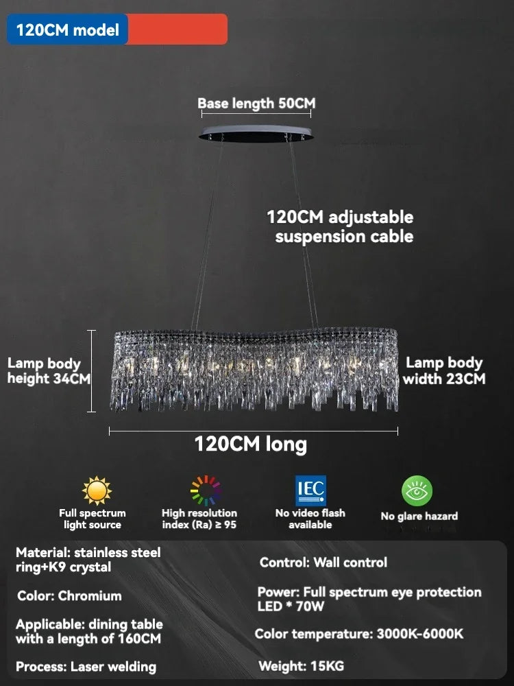 Italy Designer Luxury Chrome Chandelier K9 Crystal for Dining Room Hotel Hall Villa Bar Round Long Hanging Light Fixture Decor