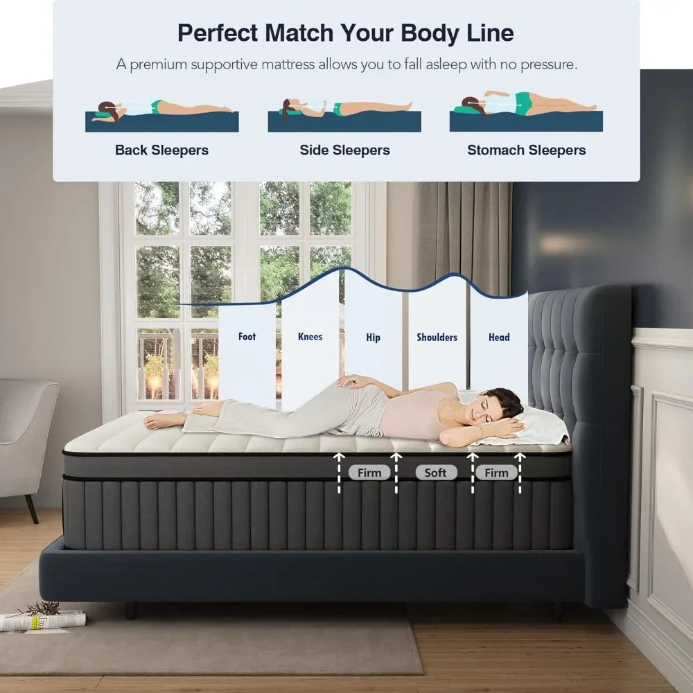 King Mattress, 14 Inch Hybrid Cal King Mattress in A Box,Memory Foam Mattress California King Size with Individual Pocket Spring