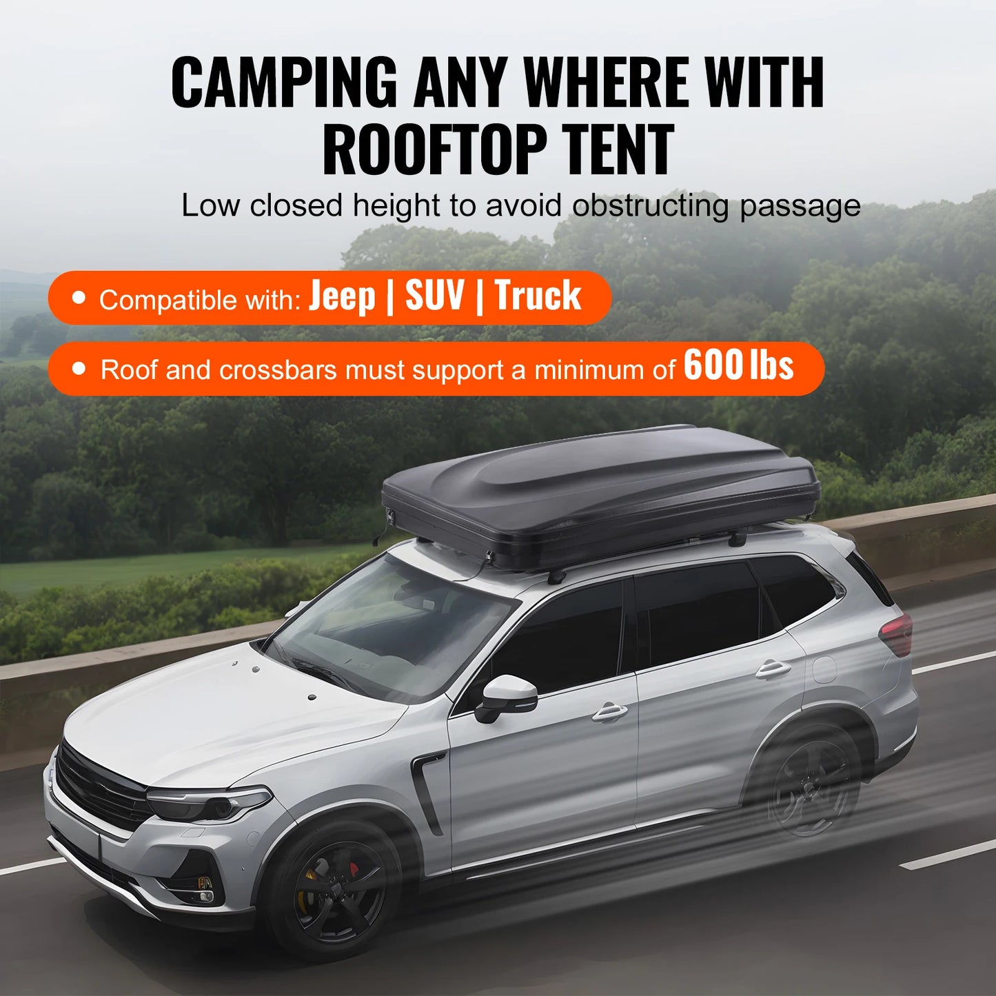 SucceBuy Rooftop Tent Hard Shell Roof Top with Telescopic Ladder Thick Mattress Waterproof Windproof Jeep SUV Van Pickup Truck
