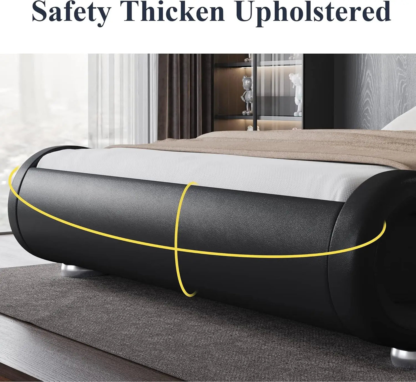Upholstered Platform Bed Frame with Ergonomic & Adjustable Headboard, Modern Low Profile Sleigh Design