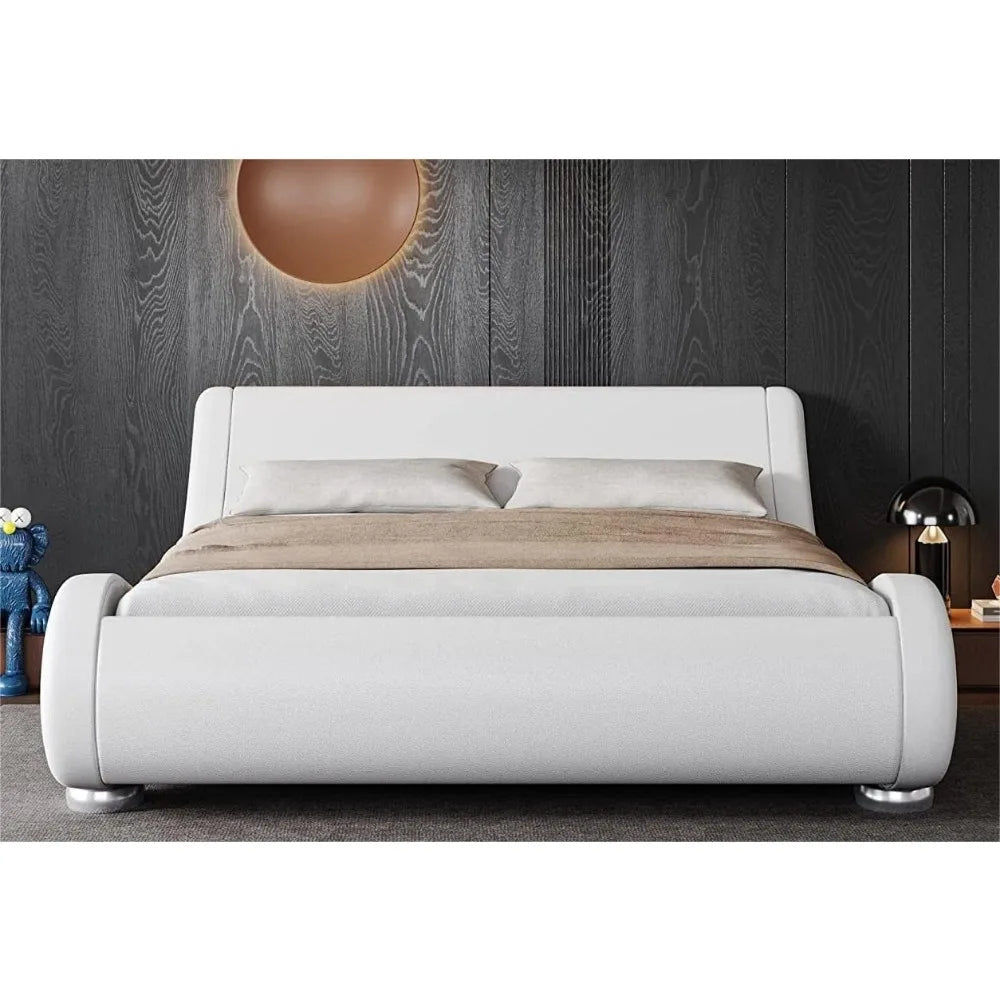 Upholstered Platform Bed Frame with Ergonomic & Adjustable Headboard, Modern Low Profile Sleigh Design