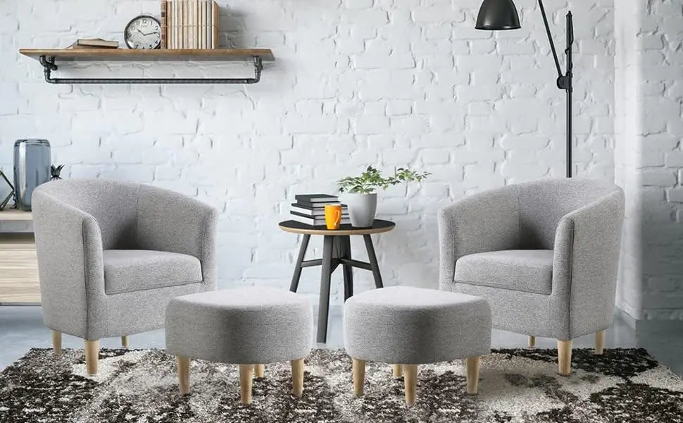 Accent Chair, Sherpa Chair White Fluffy Chair Teddy Barrel Chair with Ottoman Comfy ArmChair Footrest Set
