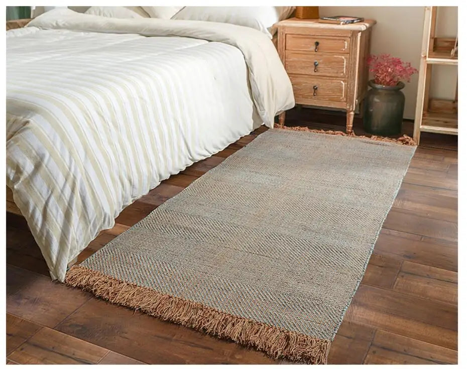 Kilim Cotton Linen Woven Carpets for Living Room Home Bedroom Rug Sofa Coffee Table Bedside Mat Modern Carpet with Tassel Tapis