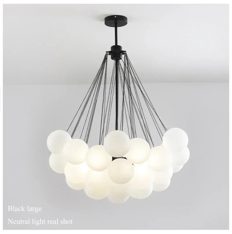 Nordic Bubble Glass Chandelier for Living Dining Table Room Decoration Frosted Glass Gold Black LED Ceiling Pendant Light