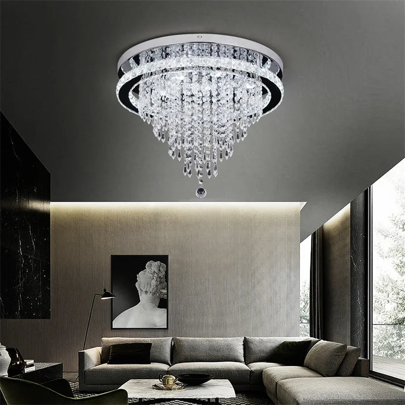 Luxury Crystal Modern LED Ceiling Chandelier Light Remote Dimming Round Ceiling Lamp for Home Decoration Indoor Hanging Lamps