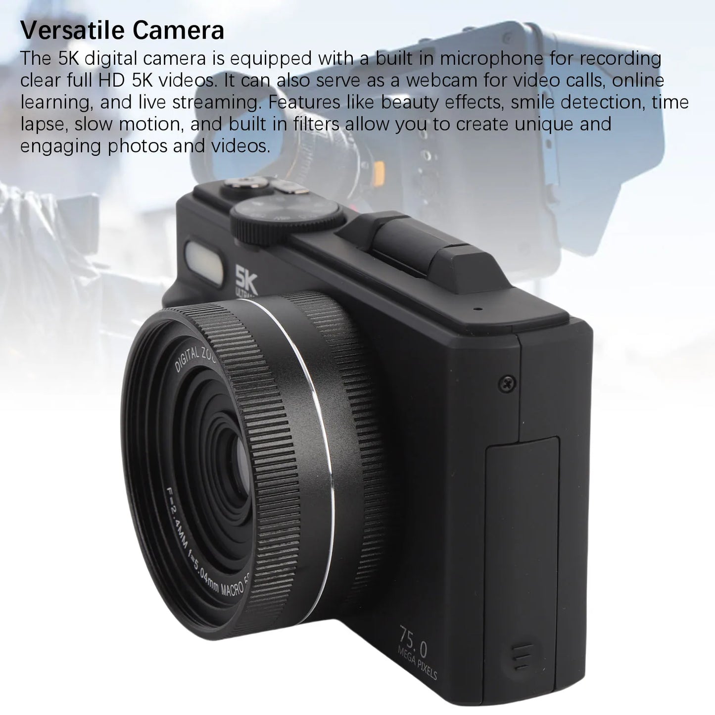 Camera with Flash 18XAF Autofocus Compact High Definition 5K Digital Camera Portable 3 Inch Screen for Video