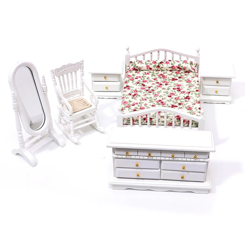 Beds & Furniture Bedroom Set Furniture Wooden Wardrobe for Bedroom Miniature Wardrobe Dolls Dollhouse Bedroom Bed Dresser