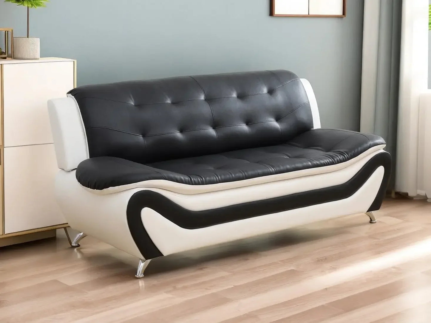 Creamy White Leather Couches for Living Room, Sectional Sofa Living Room Furniture Sets, Sofa and Loveseat Set, Sofa Couch Set