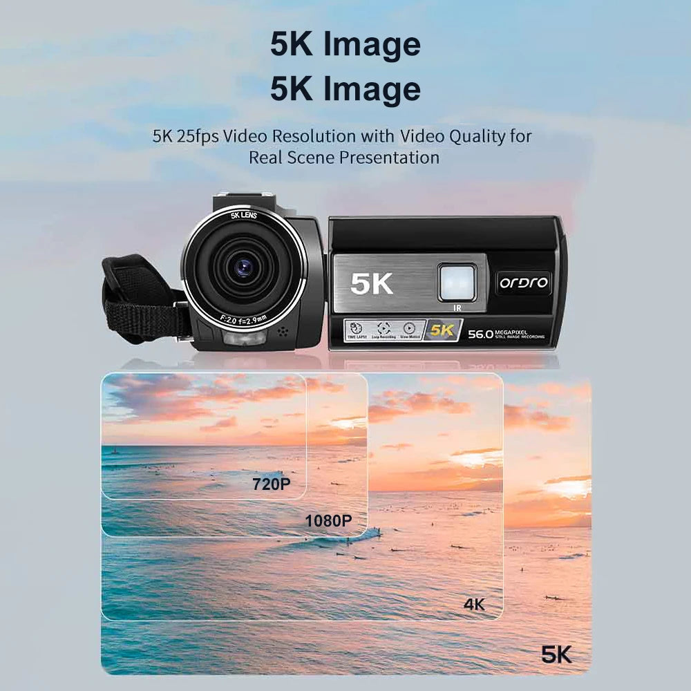 ORDRO HDR-AE20 5K Digital Video Camera WiFi Camcorder DV Recorder 3.0 Inch IPS Touch Panel 56MP 18X Digital Zoom Time-lapse