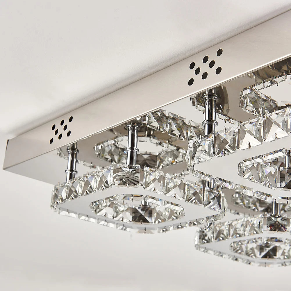 48W LED Ceiling Light Crystal Chandelier Pendant Lamp, Dimmable with Remote