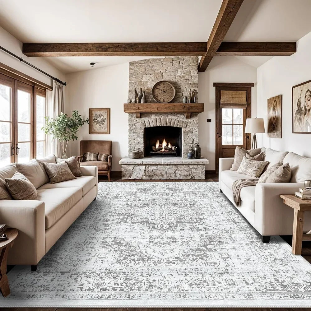 Washable Rugs, Living Room Area Rug Indoor Large Non Slip, for Apartment Bedroom Office Light Grey, Rugs for Bedroom