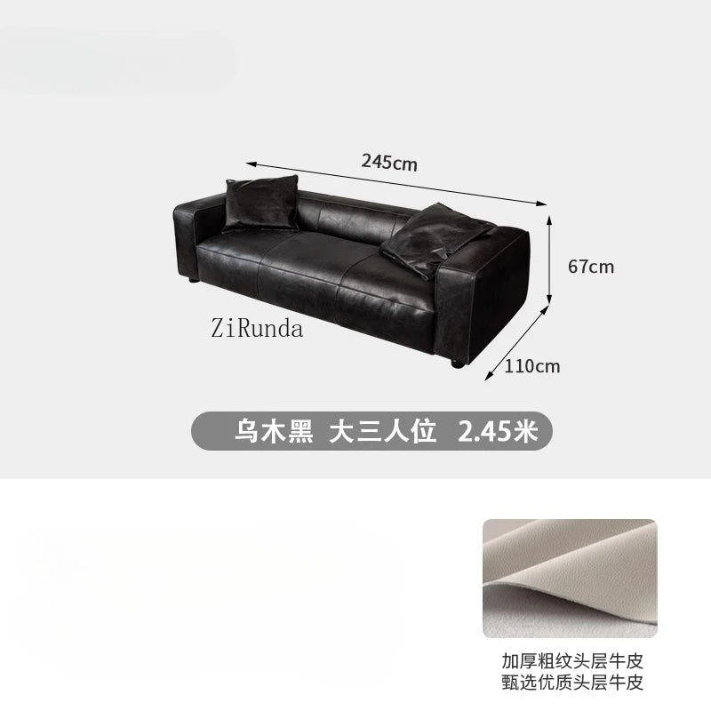 Retro all leather wabi sabi antique sofa Italian living room simple