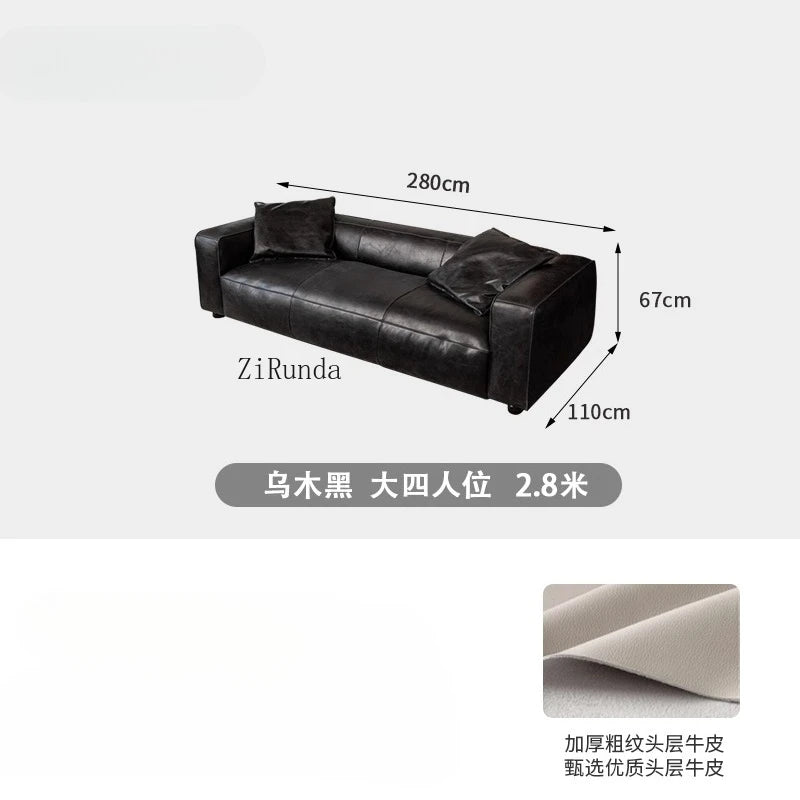 Retro all leather wabi sabi antique sofa Italian living room simple