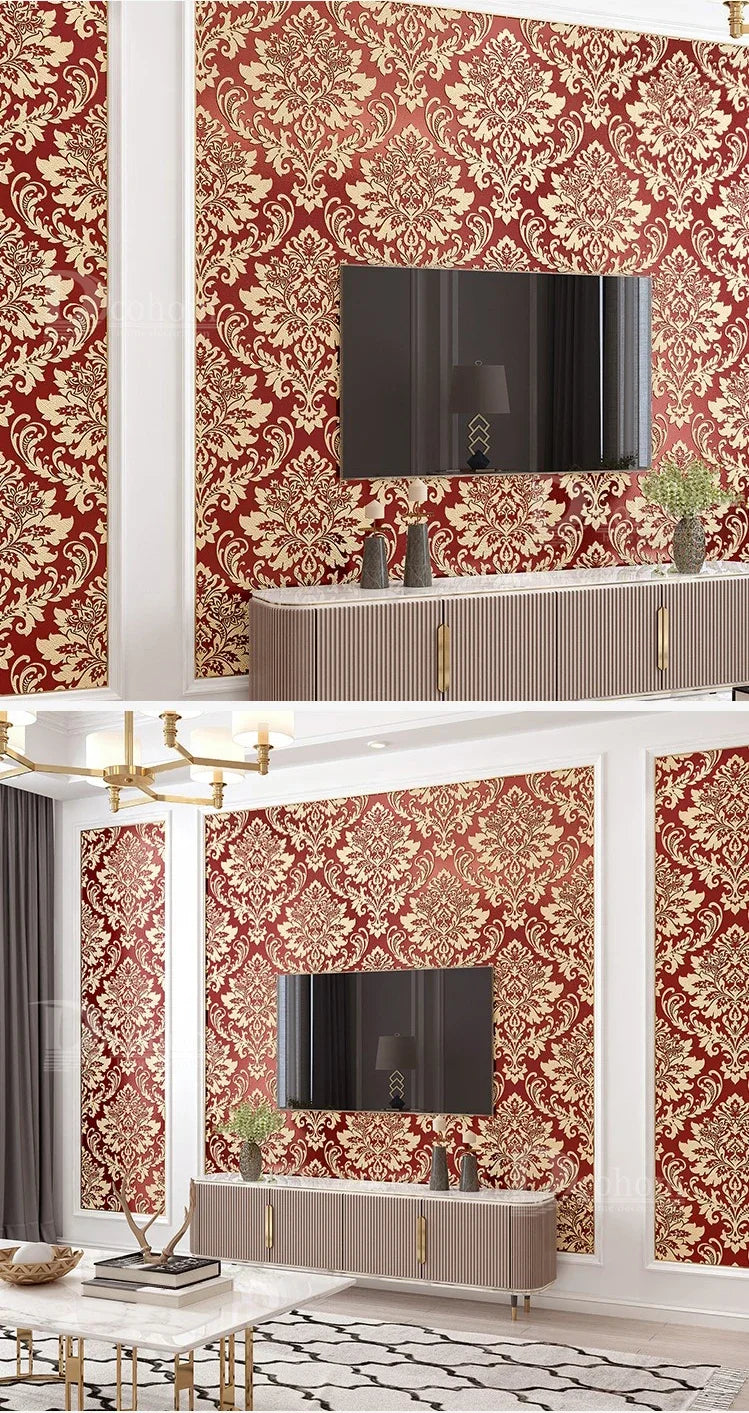 European 3D Relief Embossed Damask Wallpaper Bedroom Living room Background Floral Pattern 3D Textured Wall Paper Home Decor