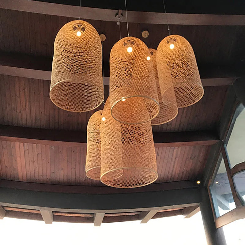 Zen Bamboo Chandelier New Chinese Lantern Hotel Chinese Style Restaurant Restaurant Bamboo Artwork Duplex Staircase Long Chandel