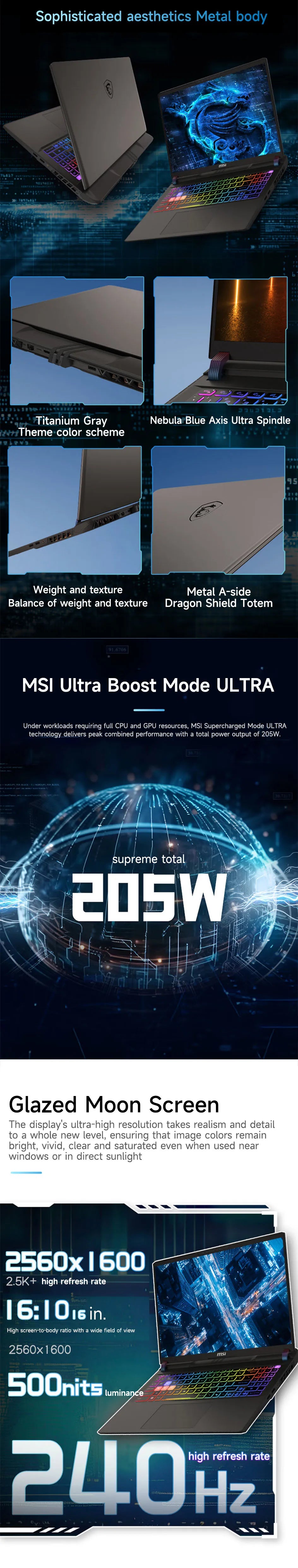 2025 MSI Vector 16 HX AI Gaming Laptop 16 Inch 2.5K 240Hz IPS Screen Netbook Ultra 9-275HX 32GB 1TB RTX5070Ti Netbook Computer